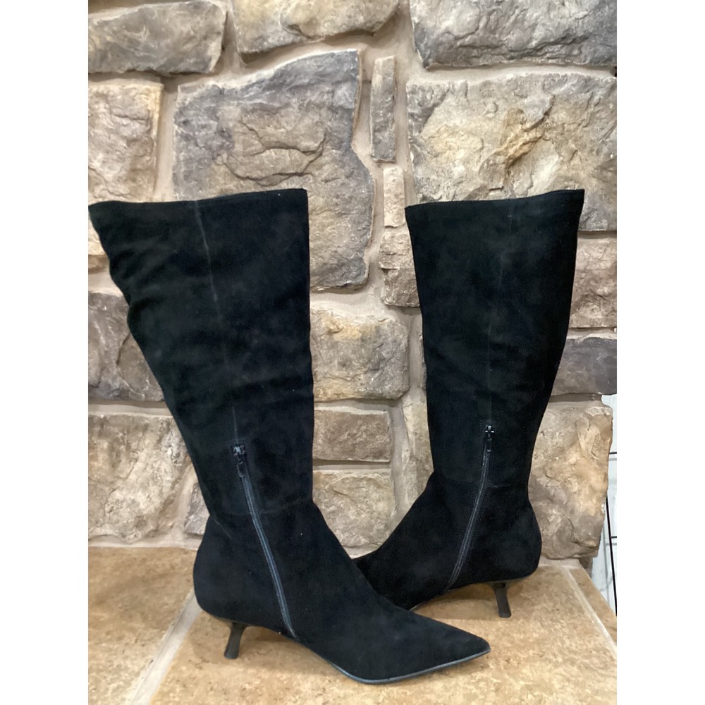 Steve Madden Averee WC Black Suede Wide Calf Heel Knee High Boots Womens 11 New